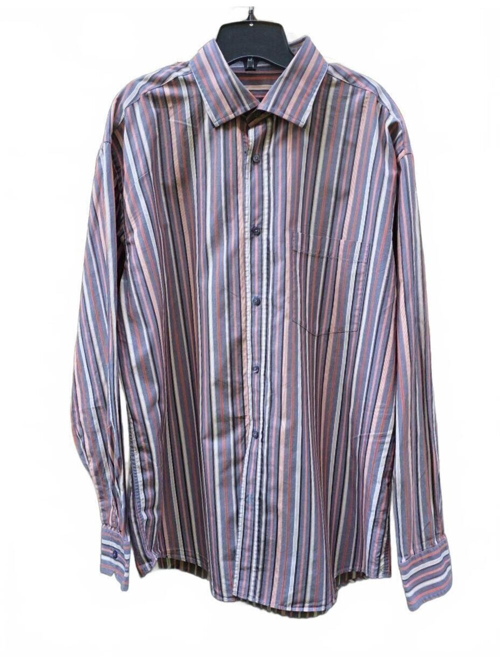 Bugatchi Multicolor Striped Cotton Button Up Shirt Retro Preppy Long Sleeve Lg.